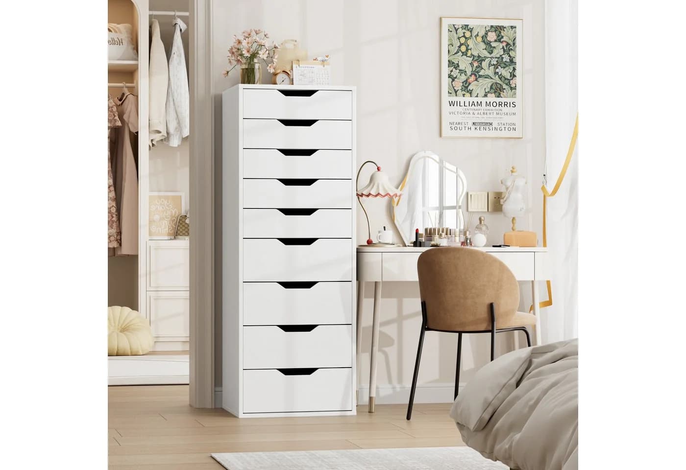 Homfa Kommode 9 Schubladen schmal weiß 45x40x124cm