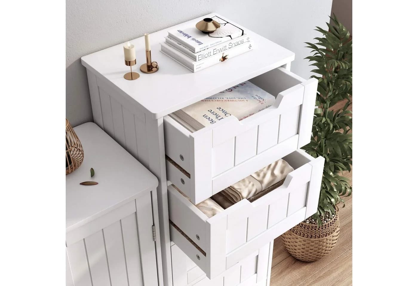 Homfa Badschrank Kommode 5 Schubladen Weiß 40x30x102cm