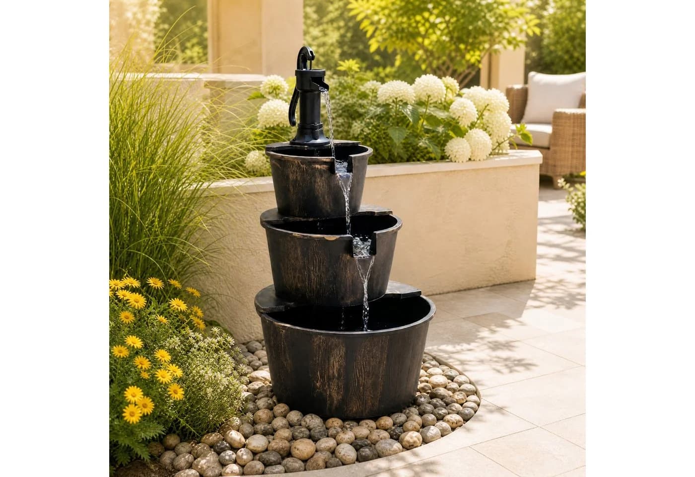 KOMFOTTEU Gartenbrunnen mit Verstellbarer Pumpe Antikbronze