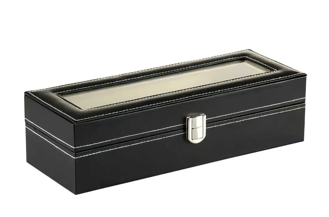Sinoba Uhrenbox Uhrenkoffer Leder-Optik Echtglas-Fenster