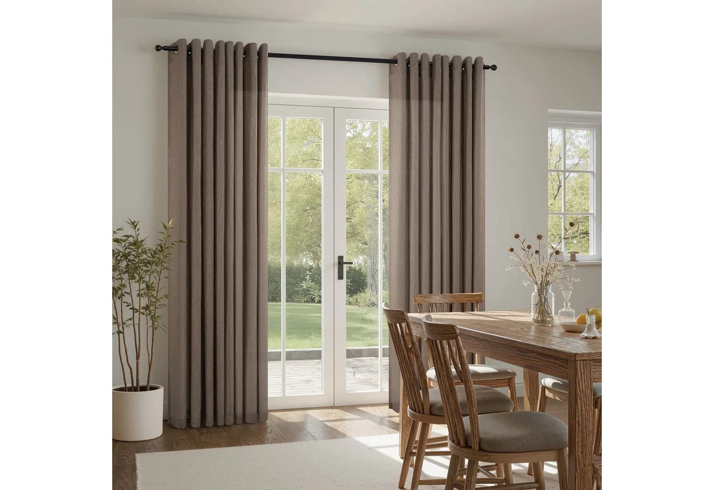 Topfinel Gardine Leinen Vorhänge mit Ösen, Naturbeige, Halbtransparent