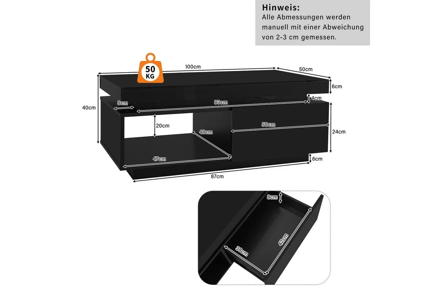 Thanaddo TV-Schrank Hochglanz Schwarz LED-Beleuchtung