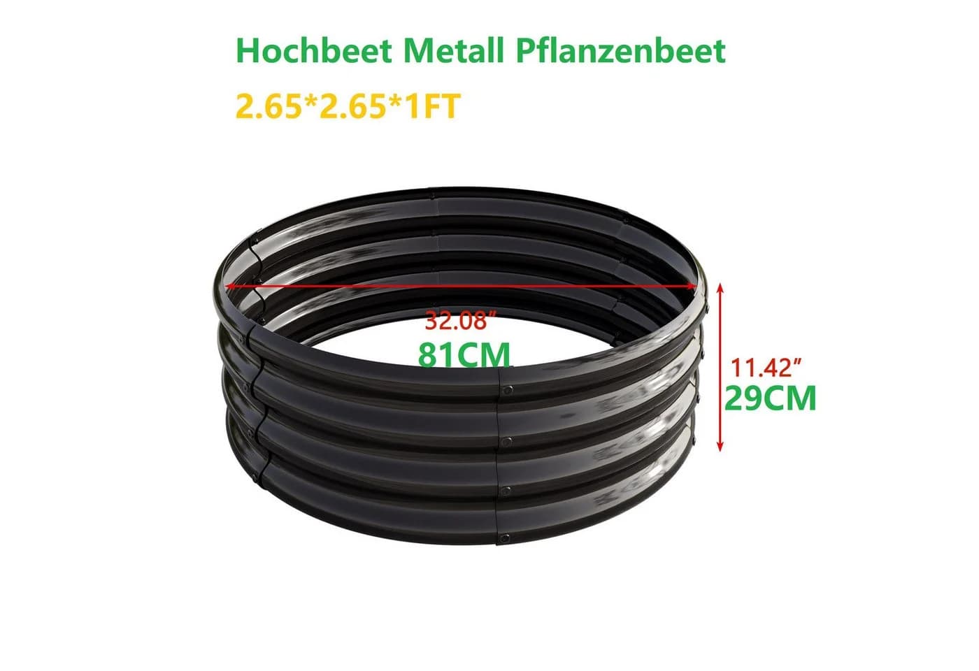 Hochbeet aus verzinktem Stahl, schwarz/silber, Halbkreis-Design