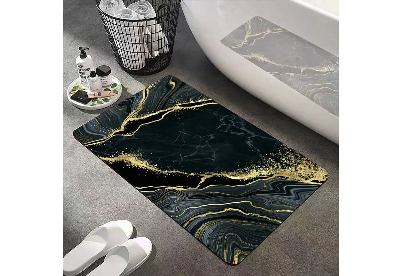 Tobil Badematte Premium rutschfest schnell trocknend Schwarz-Gold
