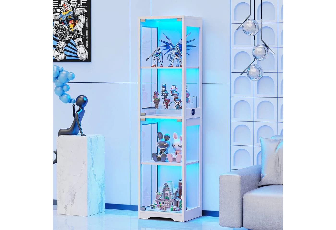 BROTTAR Glasvitrine Ausstellungsschrank mit LED-Beleuchtung und Bewegungssensor