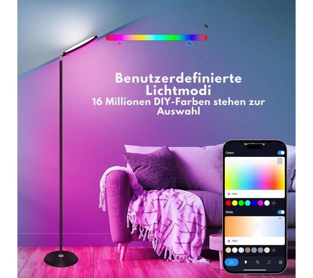 Diyarts LED Stehlampe RGBW 16 Mio. Farben Sprach- & App-Steuerung