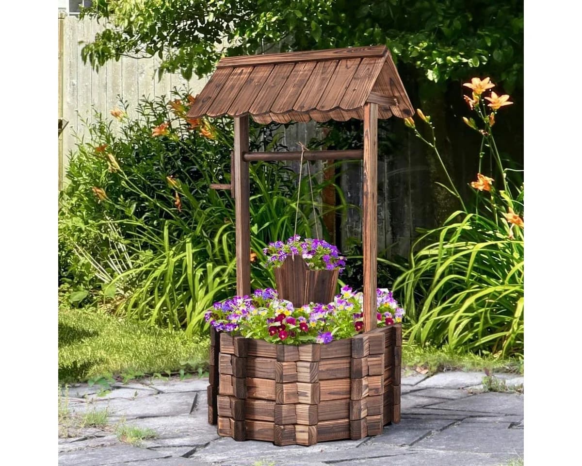 COSTWAY Gartenbrunnen mit Dach für Veranda und Garten