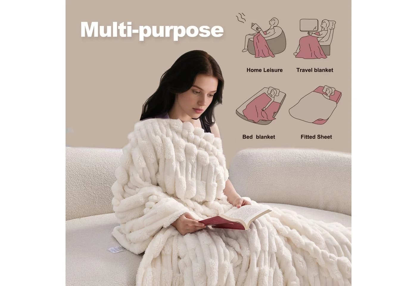 KEAYOO Wohndecke MT09 Sherpa Fleece Kuscheldecke Beige