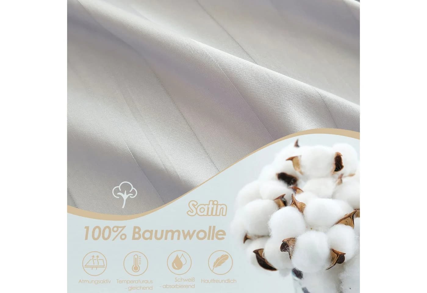 KEAYOO Kissenbezüge Satin 2 Stück 100% Baumwolle Grau