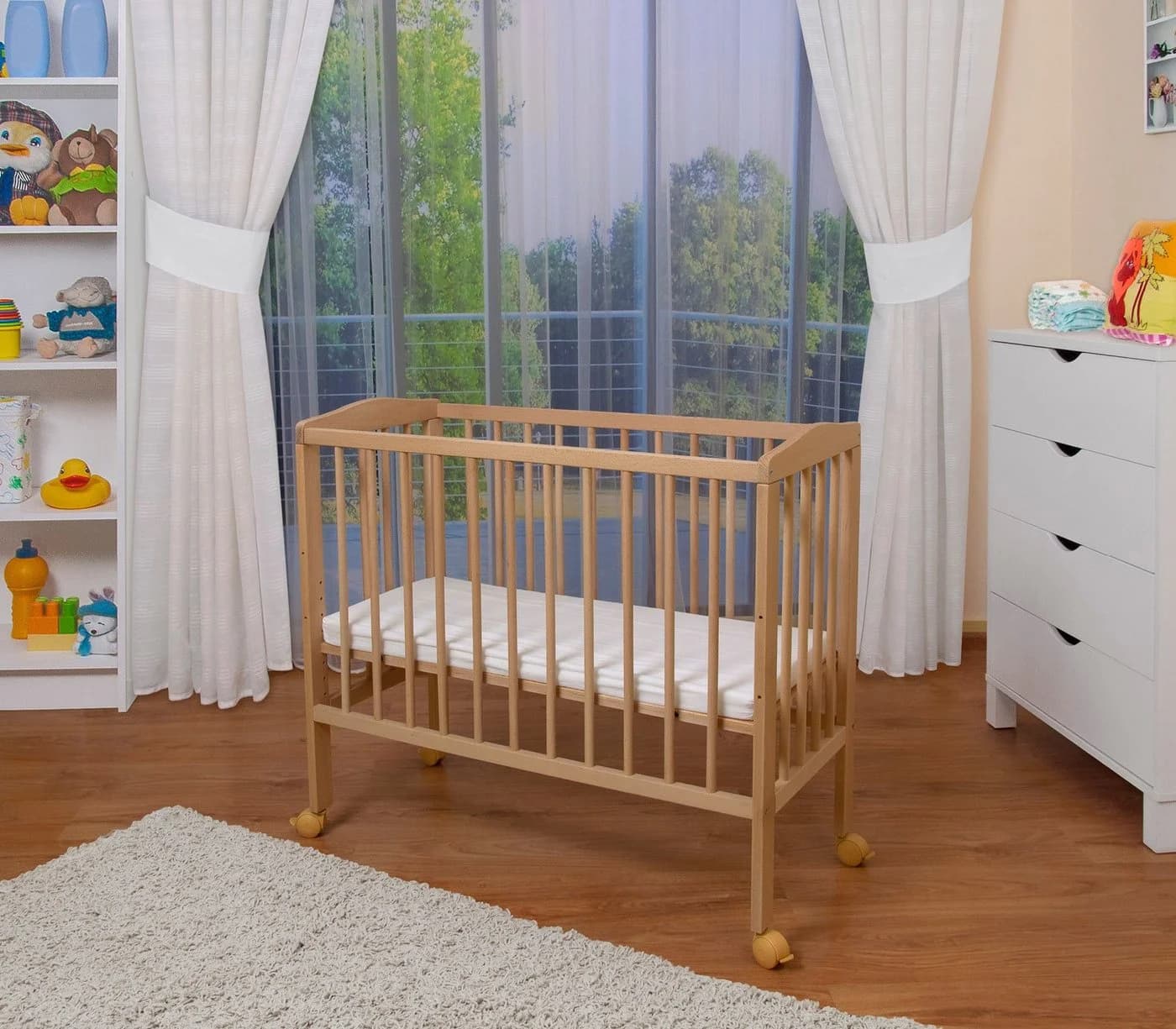 Waldin Beistellbett Baby Beistellbett Buche Massiv Verstellbar