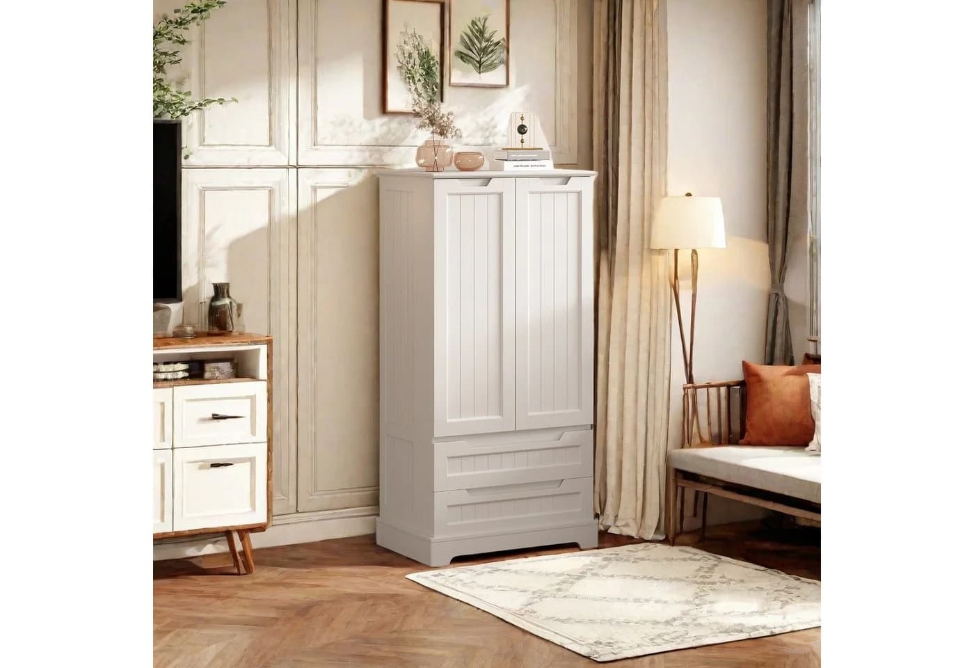 Bealife Highboard Küchenschrank Weiß mit 2 Schubladen und 2 Türen