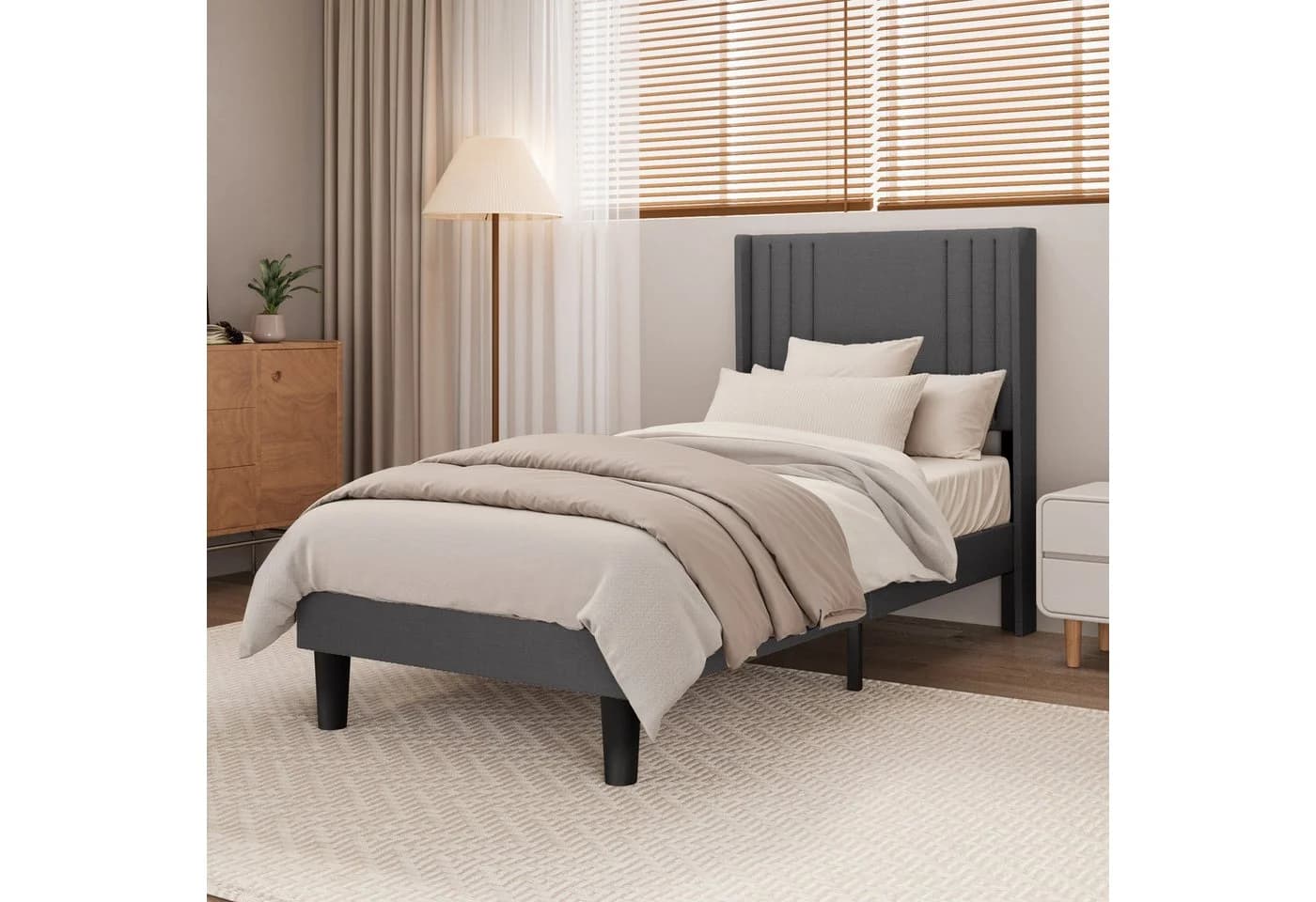 Bealife Bettgestell mit Kopfteil 90/120x200cm Beige/Grau