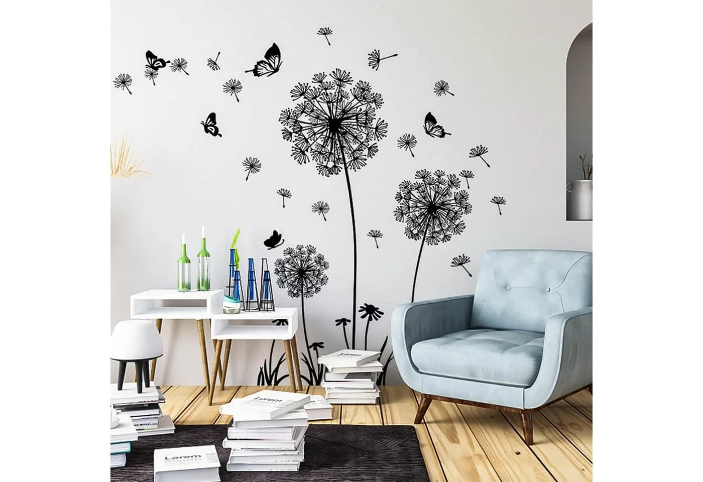 Blusmart Wandtattoo Löwenzahn Schwarz Selbstklebend