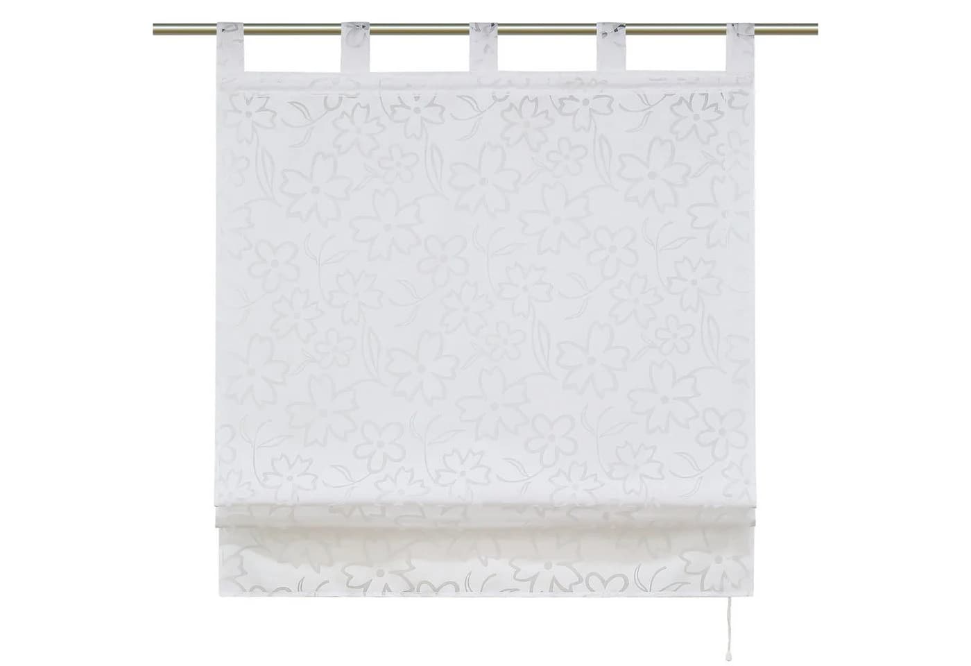 Delien Raffrollo Jessica mit Schlaufen Blumen Voile Rollo Weiß