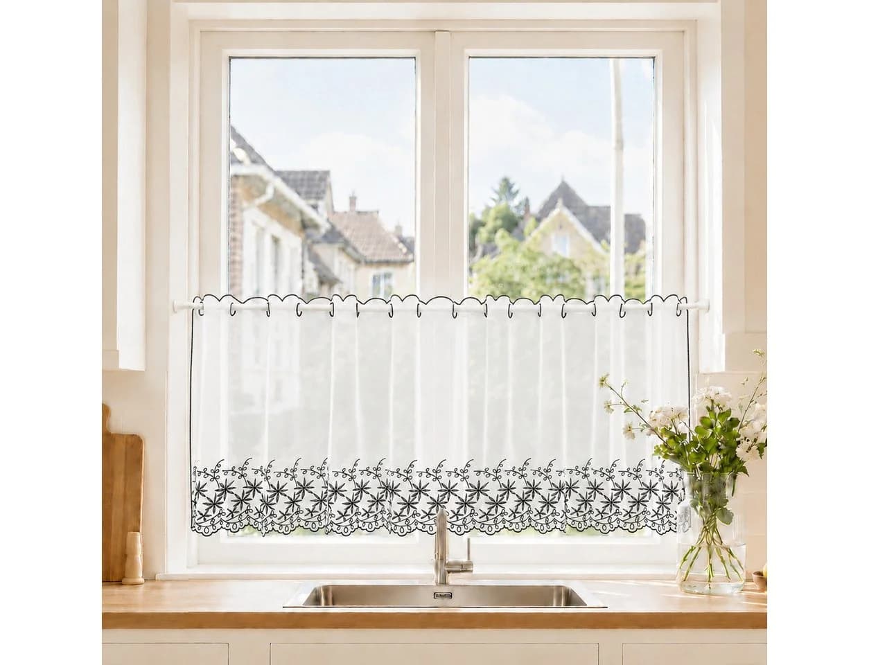 Delien Scheibengardine Jasmin Grau Transparent Kurzstore Sticke Voile