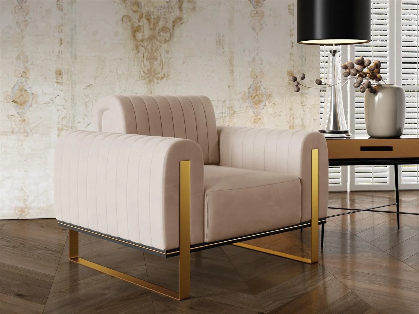 Fun Möbel Designersessel VALERIE Beige Stoff