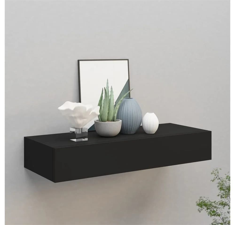 DOTMALL Wandmontiertes Schubladenregal Schwarz MDF