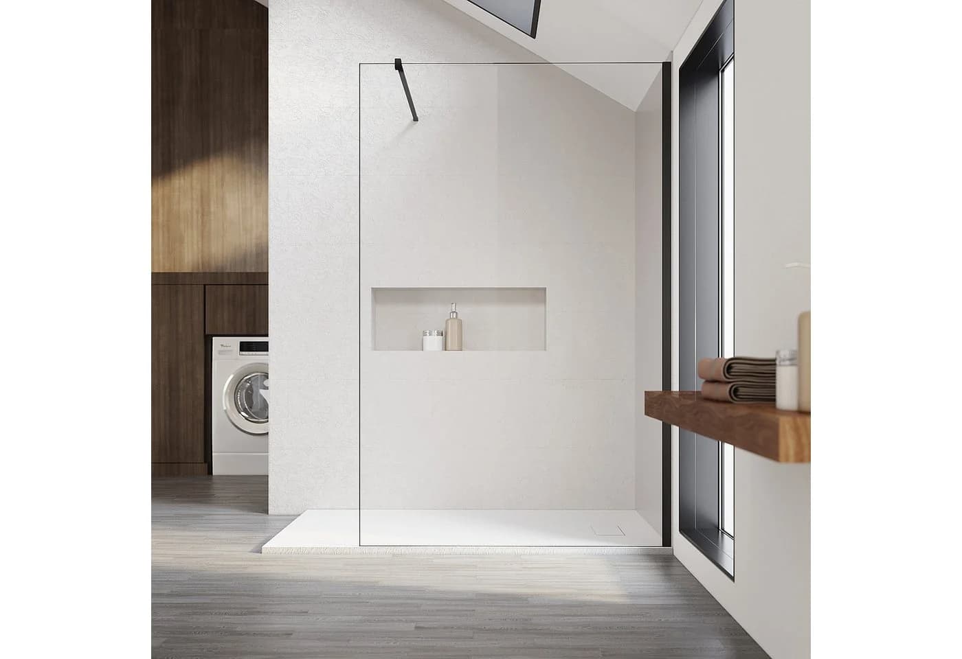 SONNI Walk-in-Dusche 140 cm Duschabtrennung Schwarz 10 mm Nano-Glas