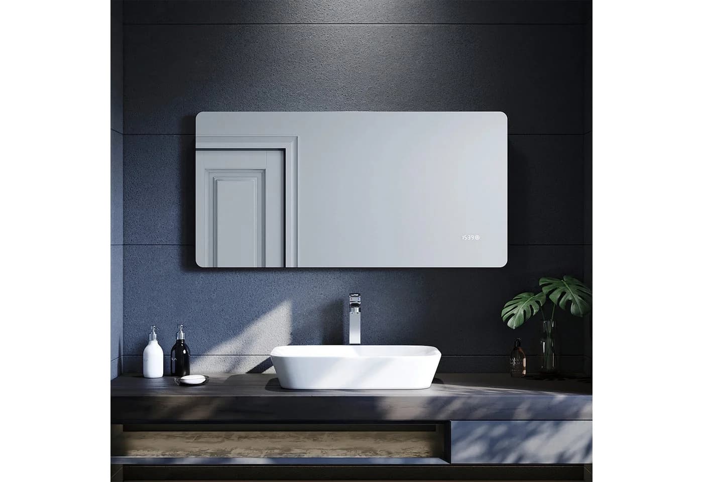 SONNI Badspiegel 120x60 cm LED Uhr Temperaturanzeige Kaltweiß