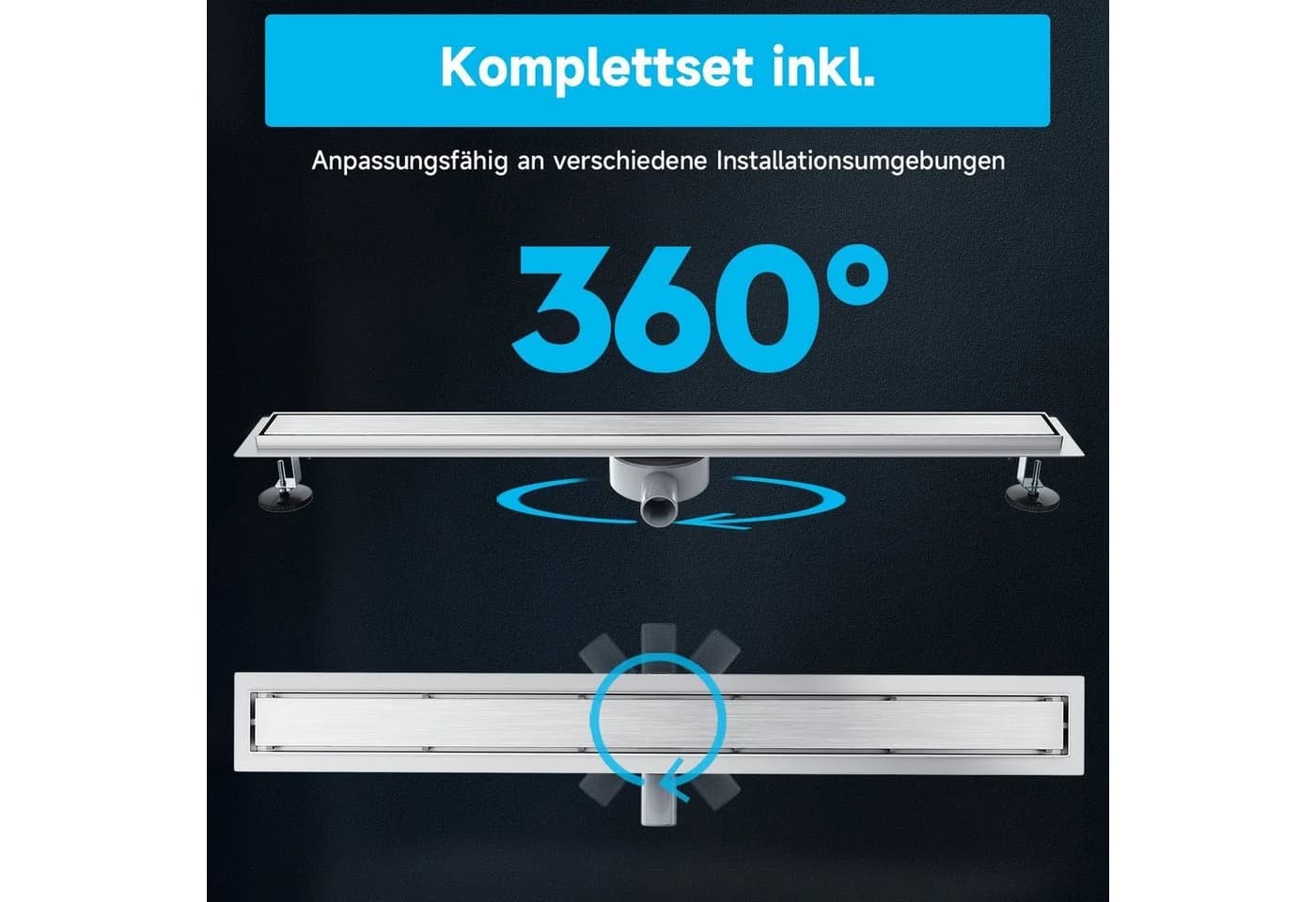 SONNI Duschrinne Edelstahl 50-110 cm 360° verstellbar mit Geruchsstop