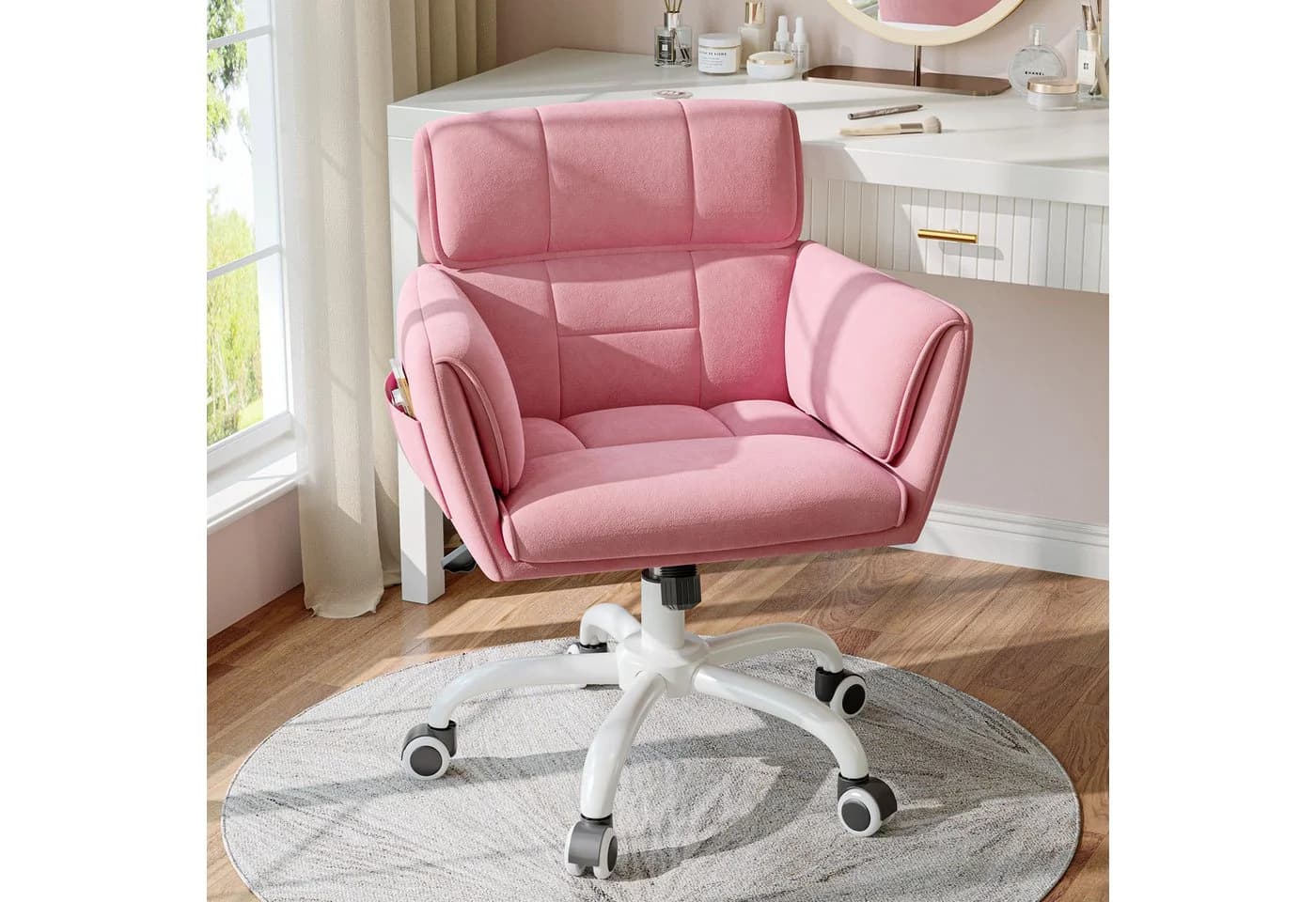 Klyvvo Drehstuhl Rosa Samtbezug Höhenverstellbar mit Wippfunktion