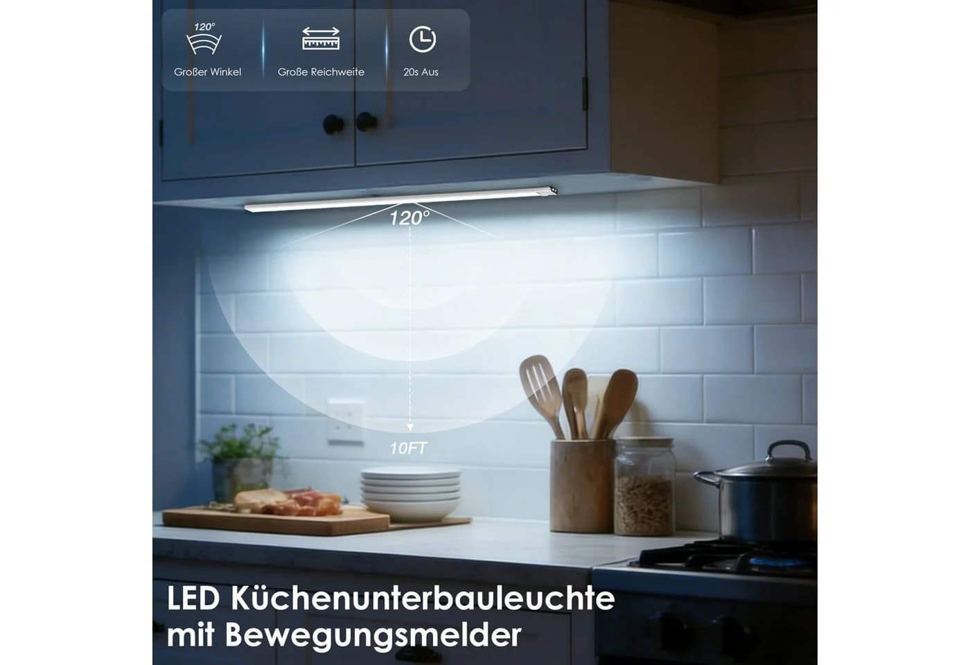 Lujasi LED Unterbauleuchte 40cm mit Bewegungsmelder dimmbar
