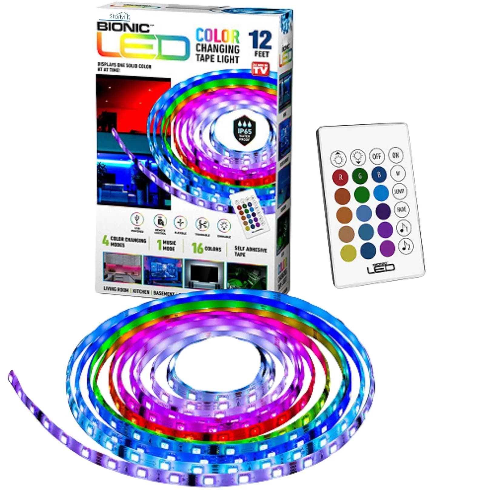 Starlyf® LED Stripe - RGB Lichtband mit Fernbedienung, USB, IP65