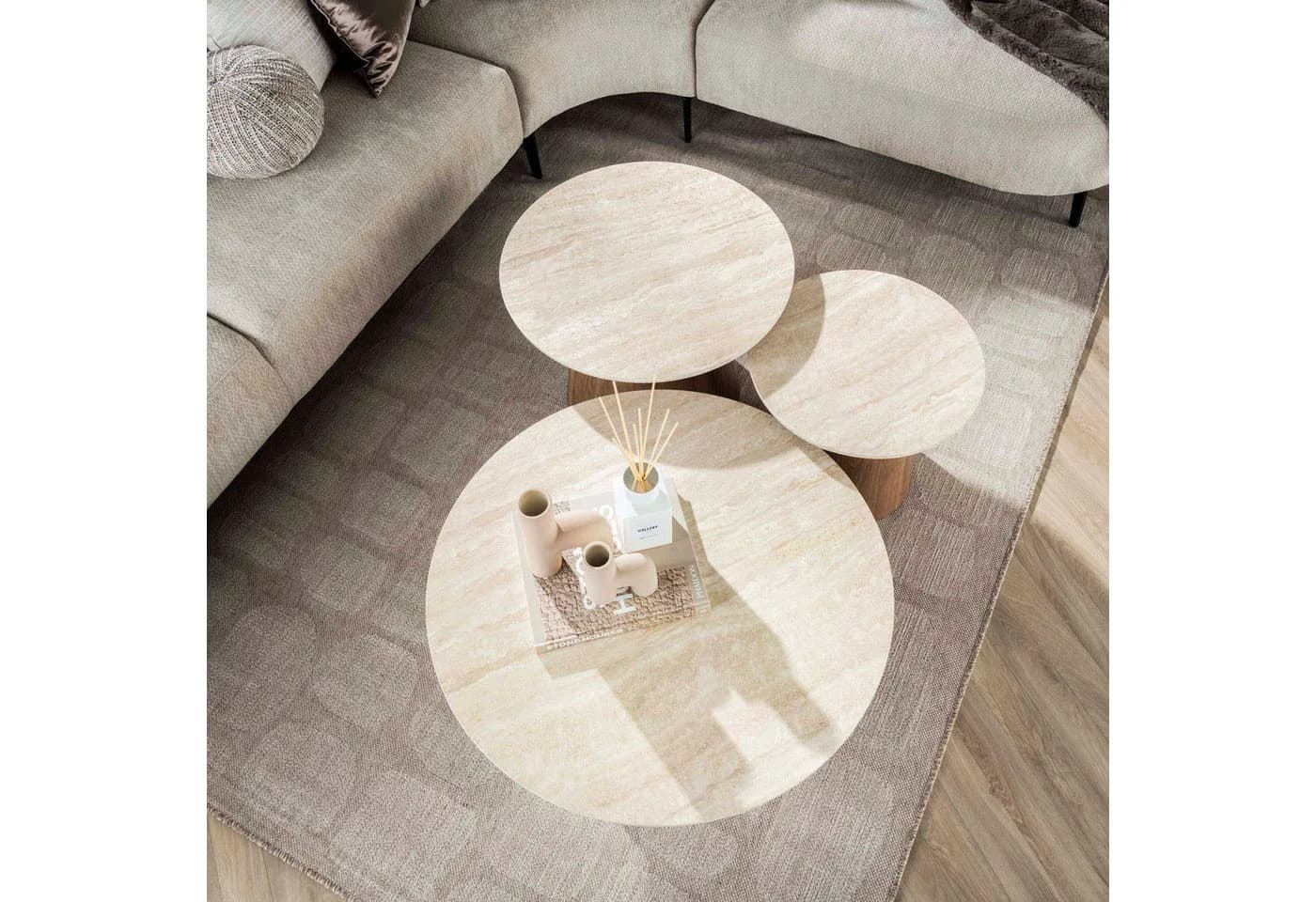 Sitheim-Europe Romano Couchtisch-Set 3er Keramik Travertin