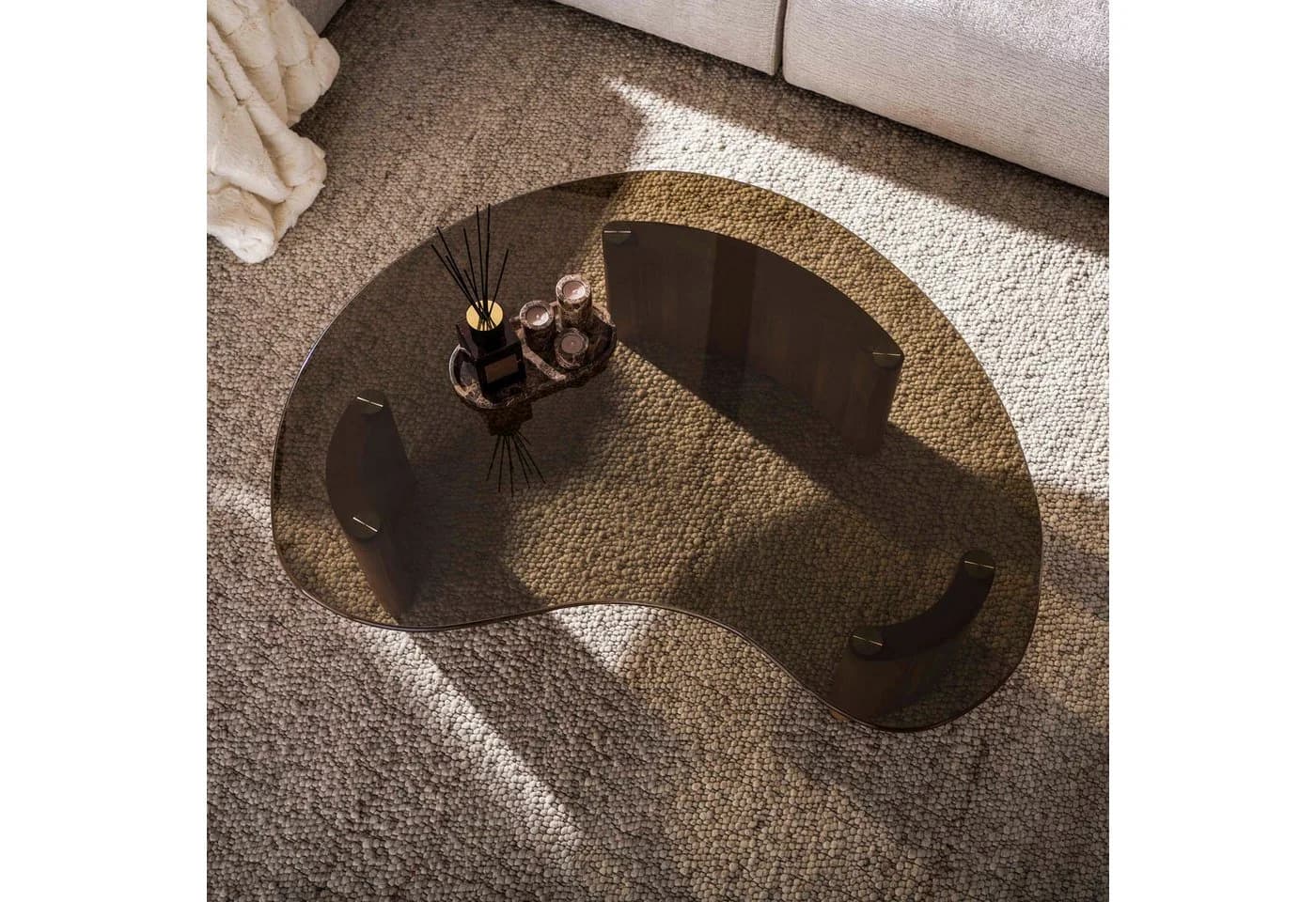 Sitheim-Europe Couchtisch Tinto 130cm Braunes Rauchglas Eichenholz-Optik