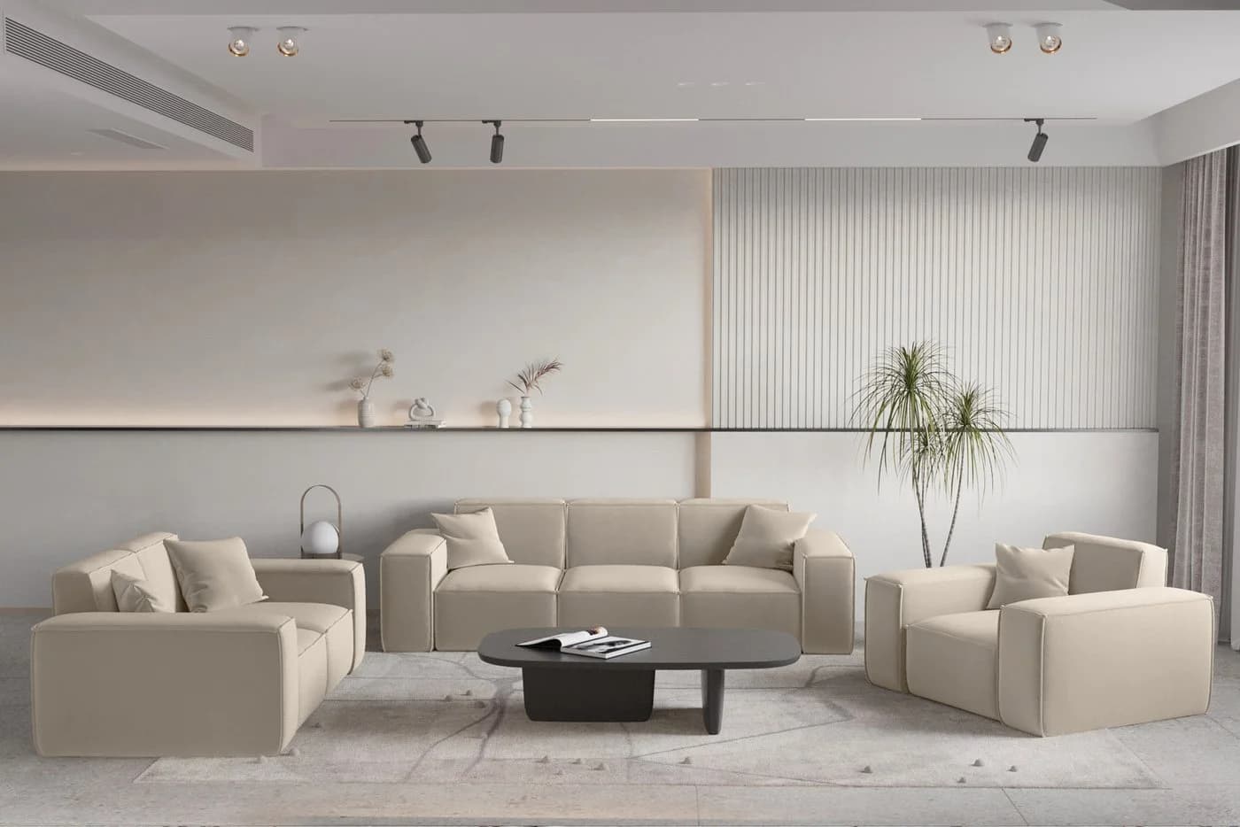 Fun Möbel Polstergarnitur Sofaset Designersofa CELES Premium 3-2-1 Beige Stoff