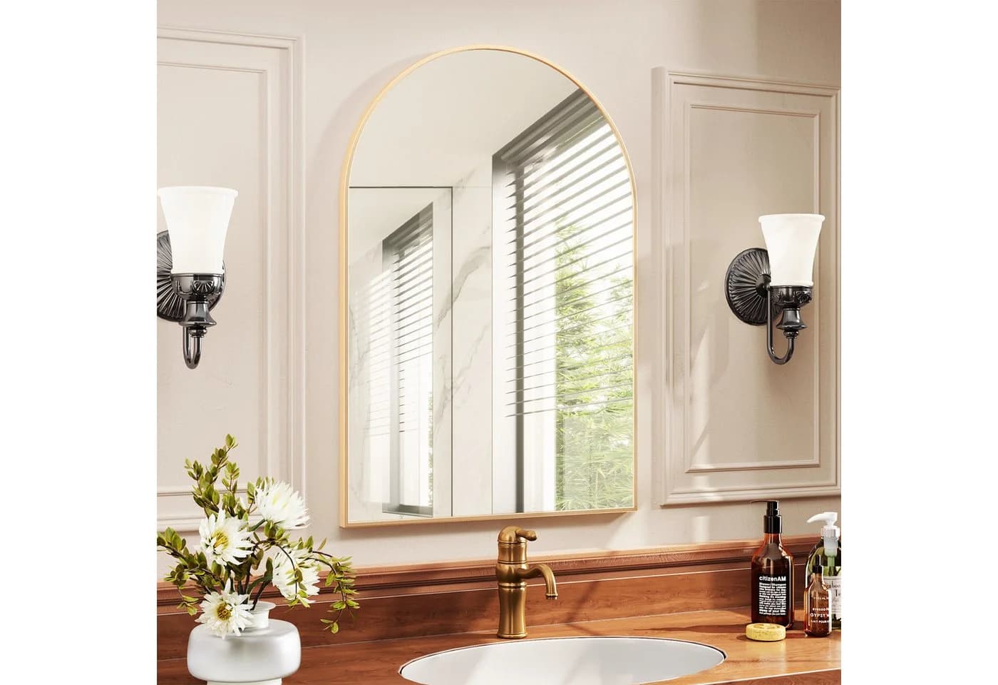 TLGREEN Wandspiegel 66x96cm Gold Sicherheitsspiegel