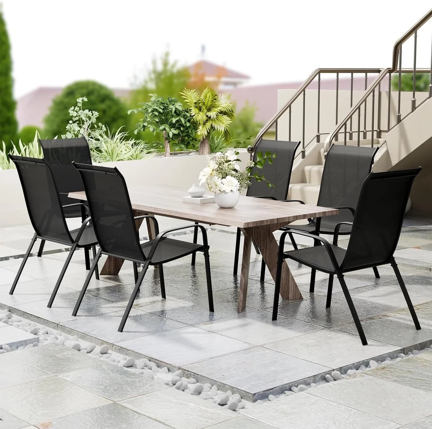 TLGREEN Stapelstuhl Gartenstuhl Textilene Stahlgestell 150 kg Belastbar