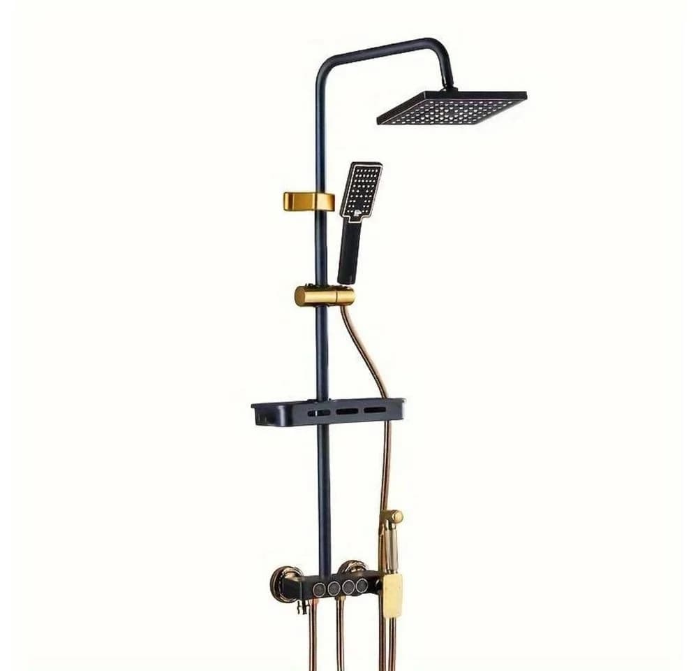 DENU-Home Duschsystem Brausegarnitur Schwarz/Gold Thermostat-Mischbatterie