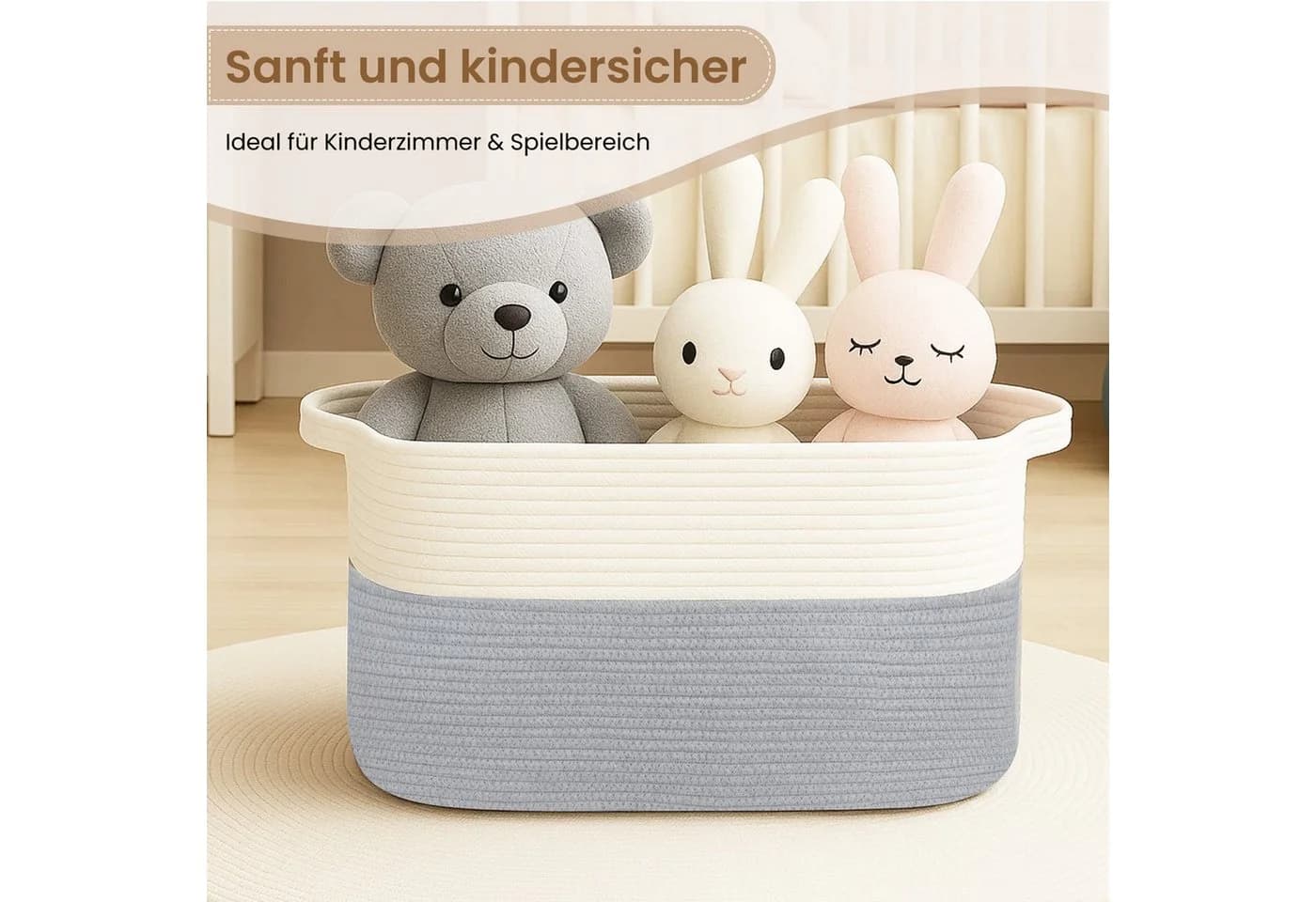 Youyijia Wäschekorb Grau Faltbar 65L Baumwollseil