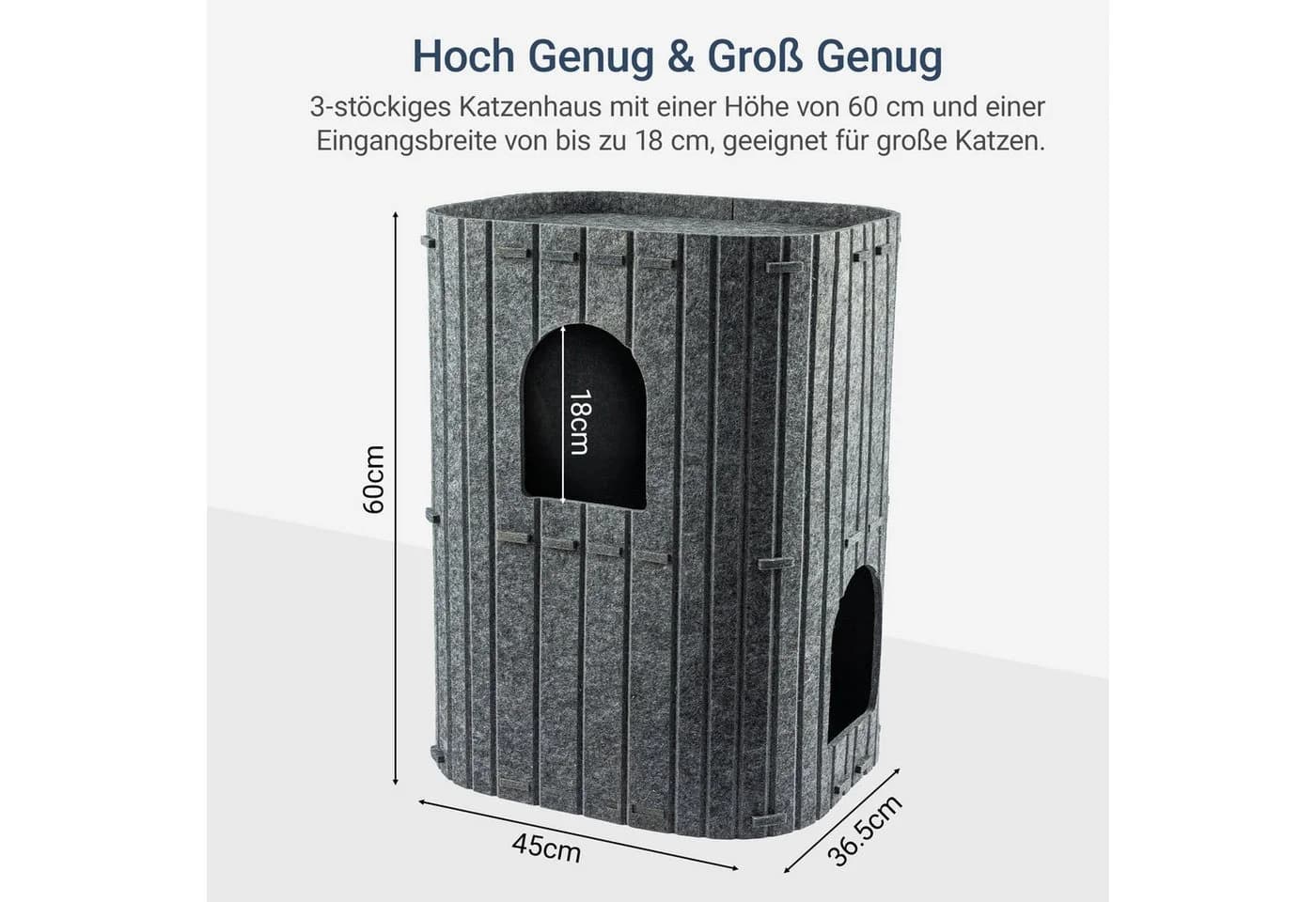 Youyijia Katzenhaus Filz Grau 2-in-1 Höhle mit Liegefläche