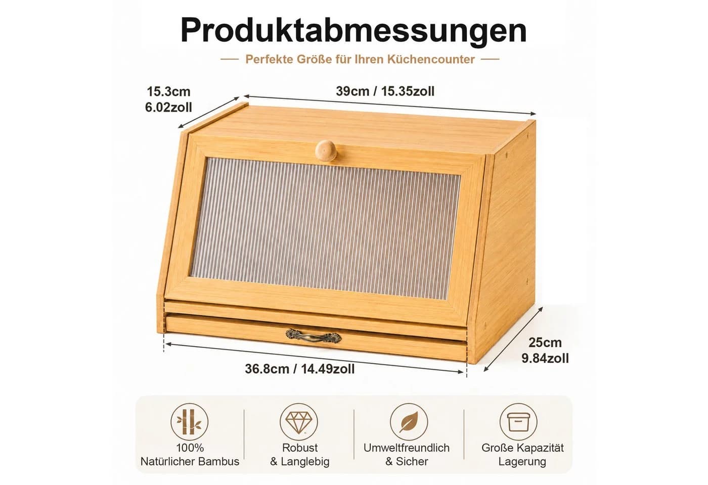 Youyijia Brotkasten aus Bambus mit integriertem Schneidebrett