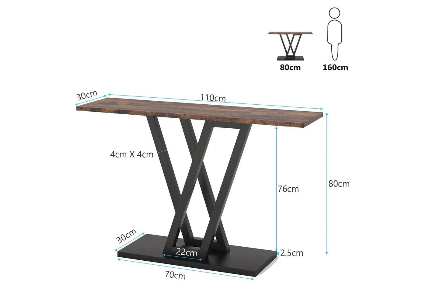 Tribesigns Konsolentisch Industrie Flurtisch 110 cm Braun
