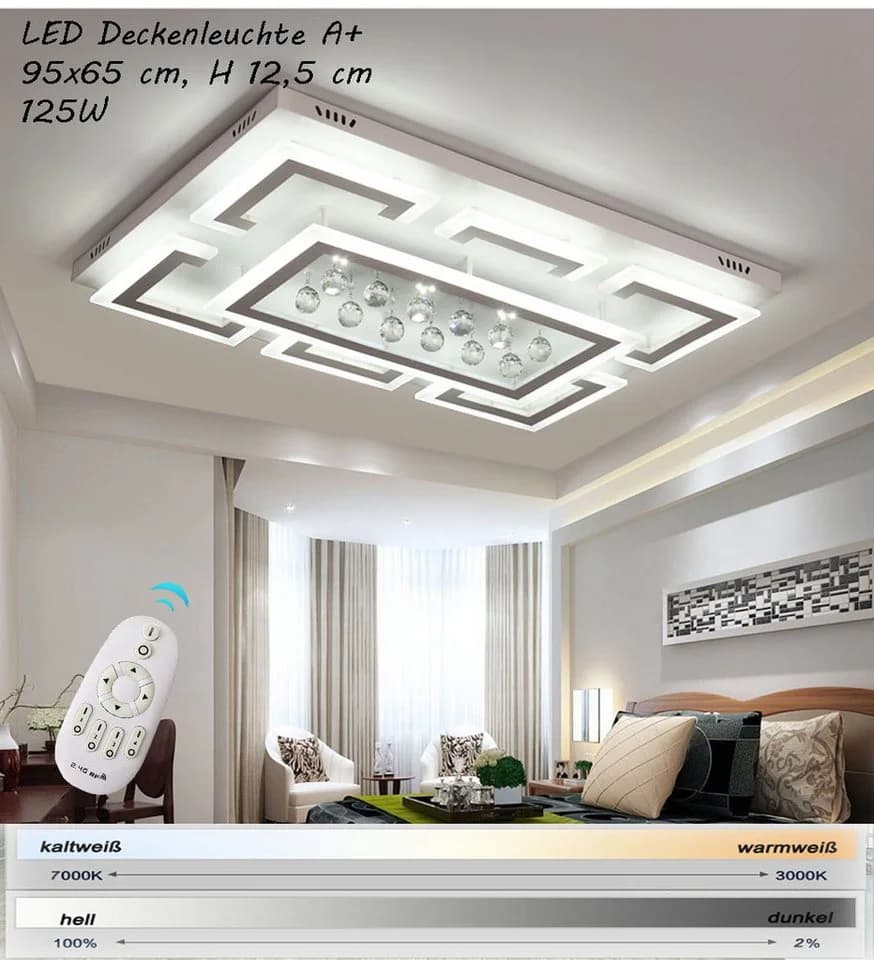 Eurotondisplay LED Deckenleuchte Kristall Lichtfarbe einstellbar mit Fernbedienung