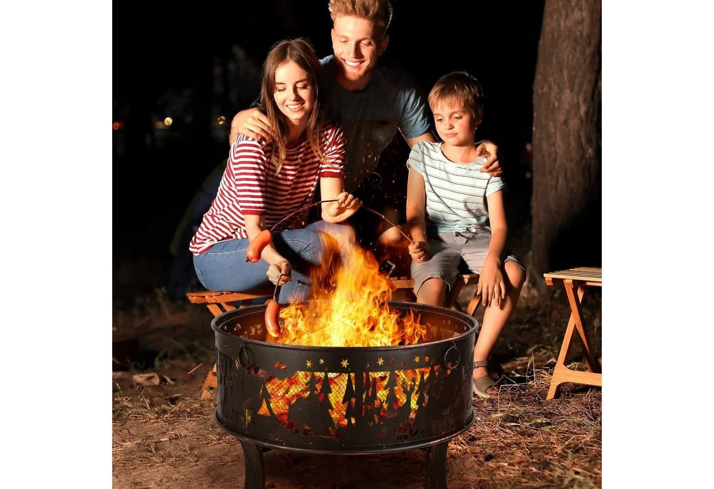 Femor Feuerschale Ø71x65cm Feuerstelle mit Funkenschutz für den Garten