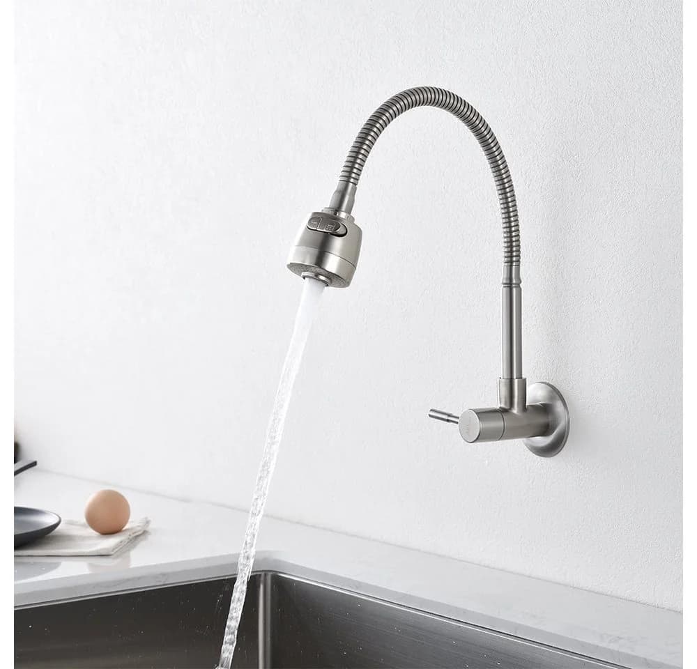HOMELODY Küchenarmatur Wasserhahn Wandmontage Edelstahl Gebürstet