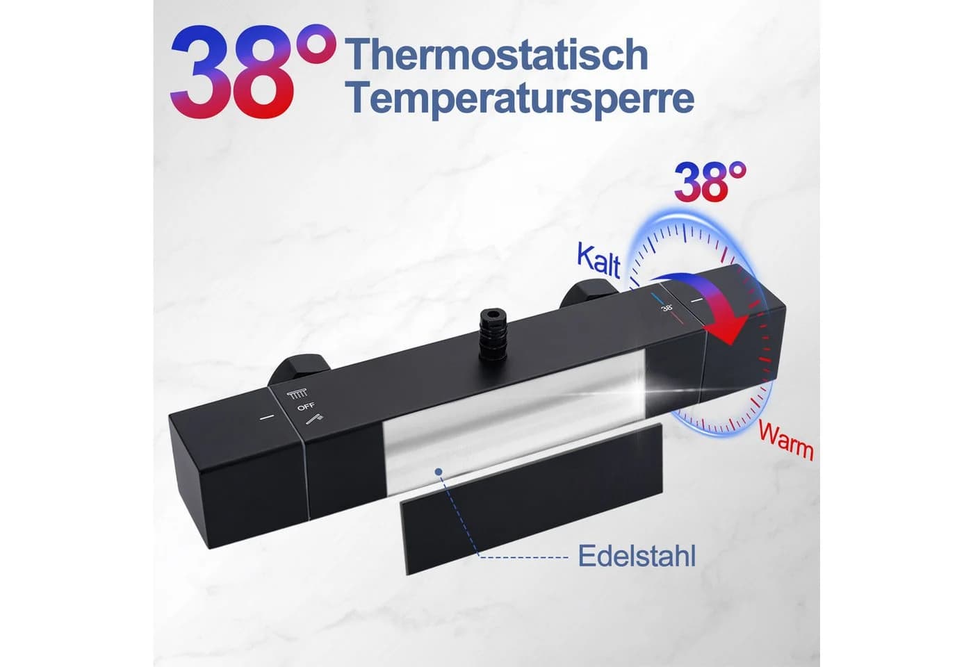 HOMELODY Duschsystem Thermostat 38°C verstellbare Duschstange Edelstahl 2 Strahlarten 1-tlg. Schwarz