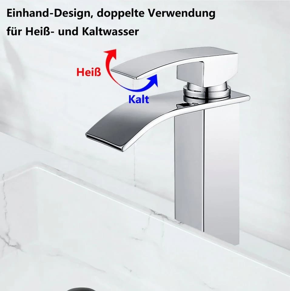 HOMELODY Wasserfall Waschtischarmatur Verchromt Edelstahl