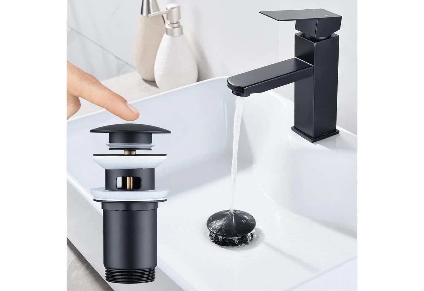 HOMELODY Ablaufgarnitur Pop-Up Ventil 1 1/4 Zoll Mattschwarz