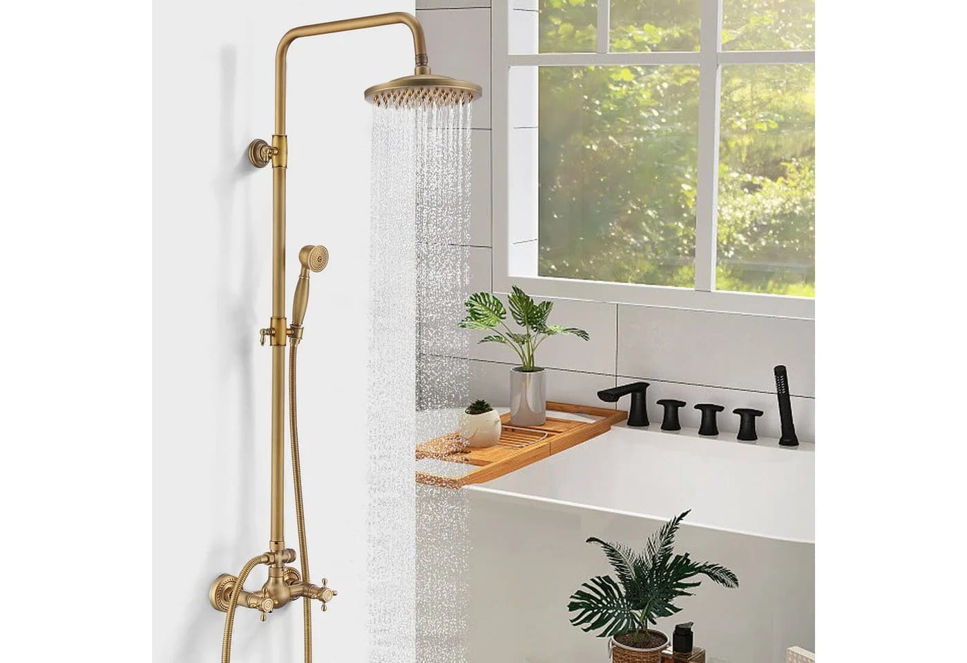 HOMELIVE Duschsystem Retro Messing Antikgold mit Regendusche und Handbrause