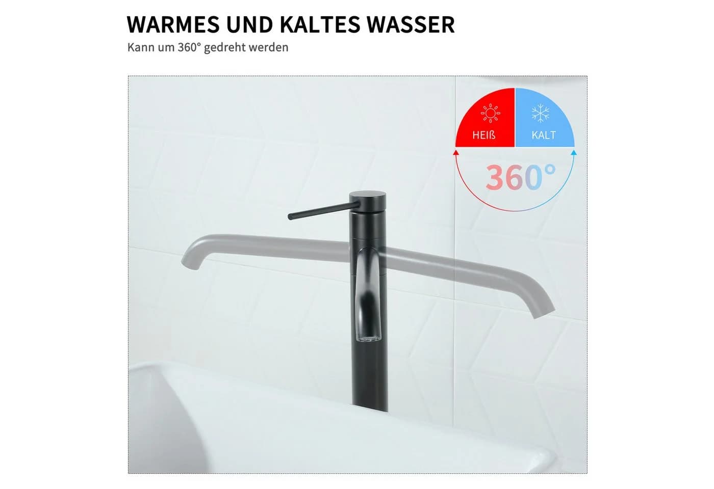 HOMELIVE Badarmatur Edelstahl Schwarz 360° Schwenkbar