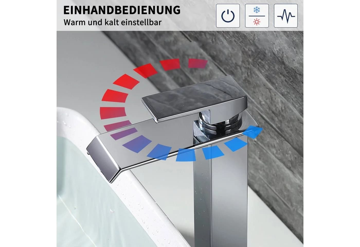 HOMELIVE Wasserfall-Badarmatur Chrom Einhandmischer Keramikventil