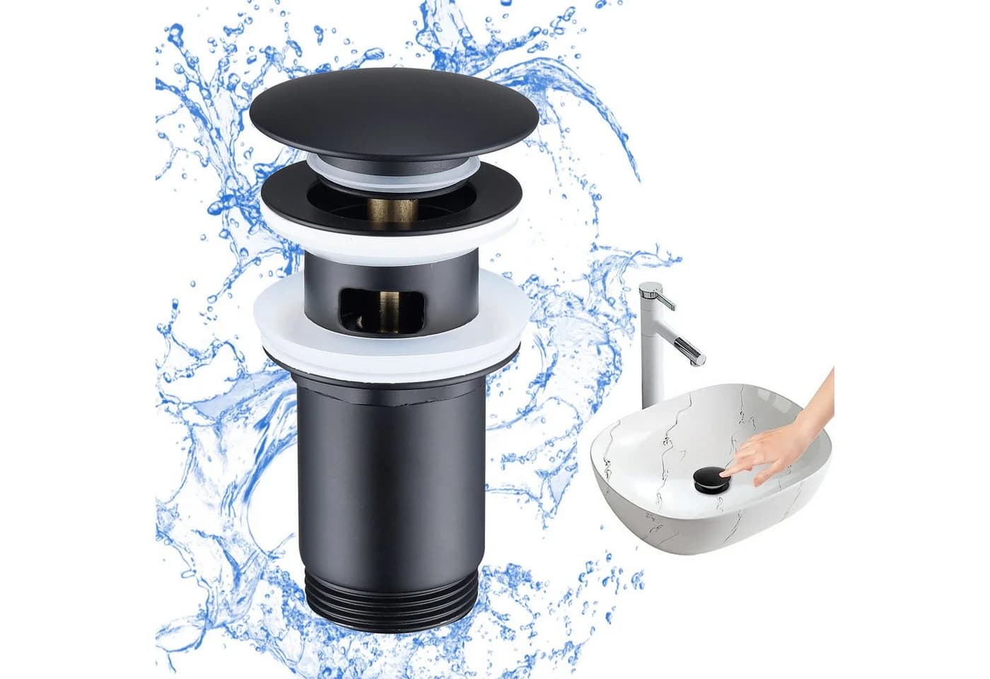 HOMELIVE Ablaufgarnitur Pop-Up Ventil für Waschbecken 1 1/4 Zoll Schwarz