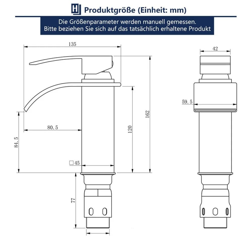 HOMELIVE Wasserfall Waschtischarmatur Badarmatur Messing Mischbatterie