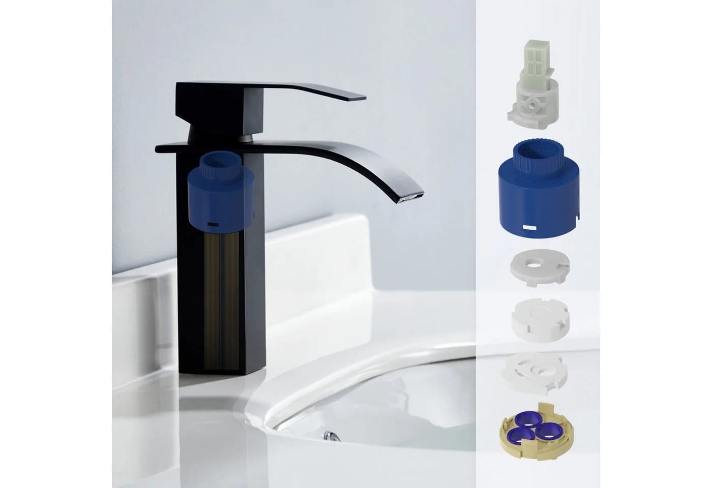 HOMELODY Wasserfall Badarmatur Schwarz Edelstahl Einhand Waschtischbatterie