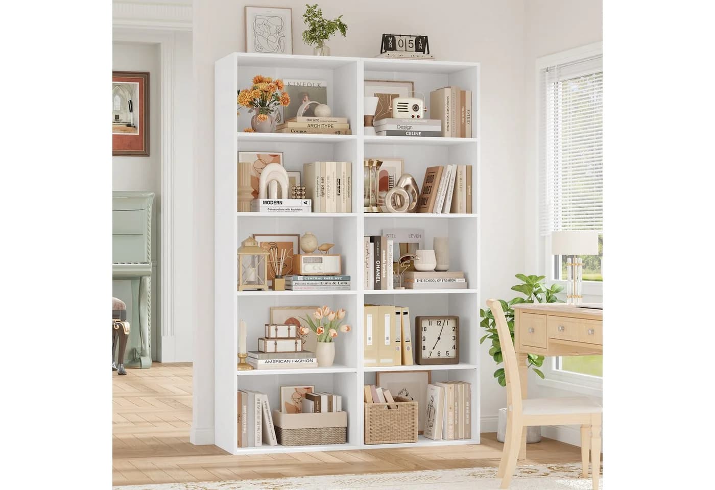 Homfa Bücherregal 5 Fächer 159cm Weiß/Schwarz Holzwerkstoff